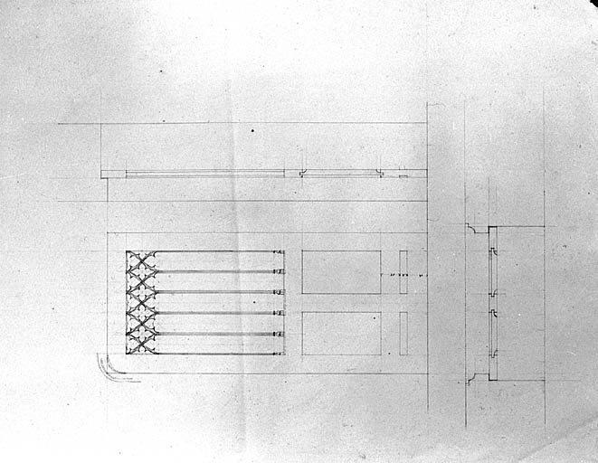 Porte de la salle des pas perdus, plan, coupe, élévation.