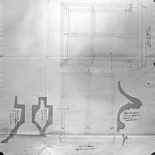 Détails de croisée, plans, coupes, élévations.