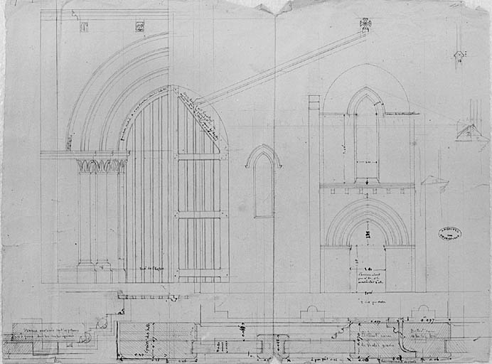 Plan et élévation de la porte de l'église.