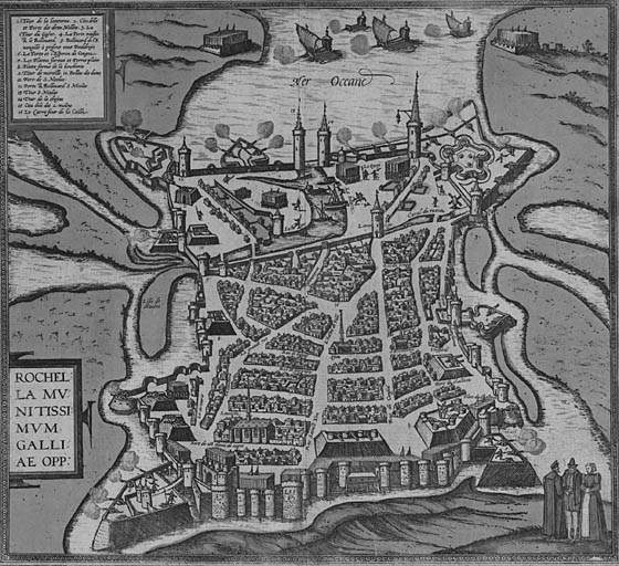 Plan de la ville en 1573, gravure aquarellée extraite de Théâtre des cités du monde par G.Braun et Fr.Hogenberg, à Cologne, en 1575.