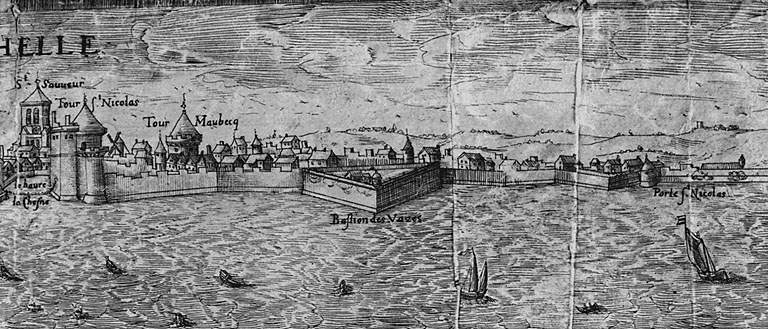Plan du siège de 1628, détail du cartouche. Bastion des Vazes.
