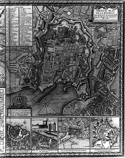 Plan de la ville en 1773, détail, gravure, par N. Chalmaudier.