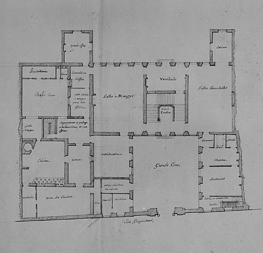 Projet, plan du rez-de-chaussée à l'encre.