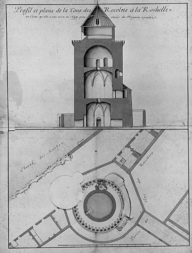 Coupe et plan avec la retombe n°1, par Cl. Masse, en 1695.