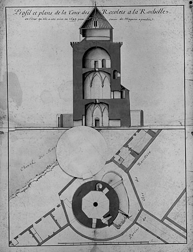 Coupe et plan avec la retombe n°2, par Cl. Masse, en 1695.