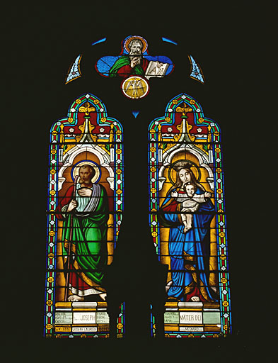 Verrière à personnages (maîtresse-vitre) : saint Joseph, Vierge à l'Enfant