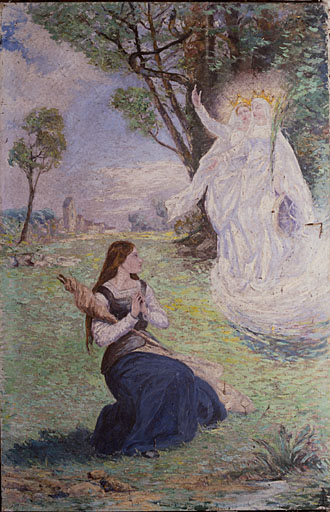 2 tableaux (paire) : Jeanne d'Arc entendant des voix, Jeanne d'Arc sur le bûcher