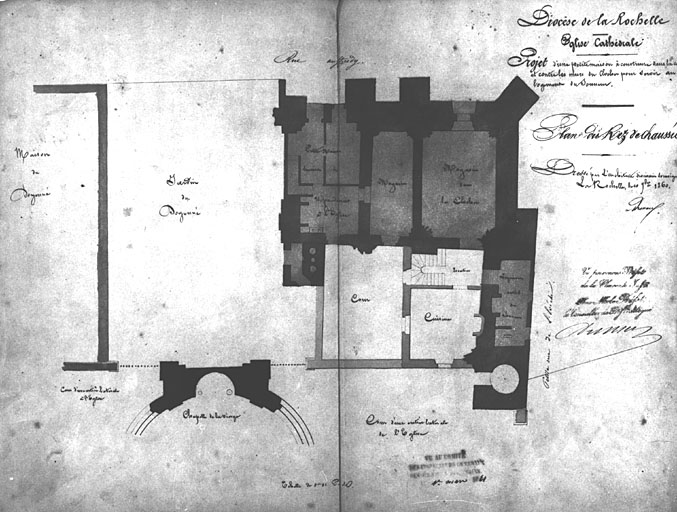 Plan du clocher avec projet de logement pour le sonneur, 1860, par Brossard.