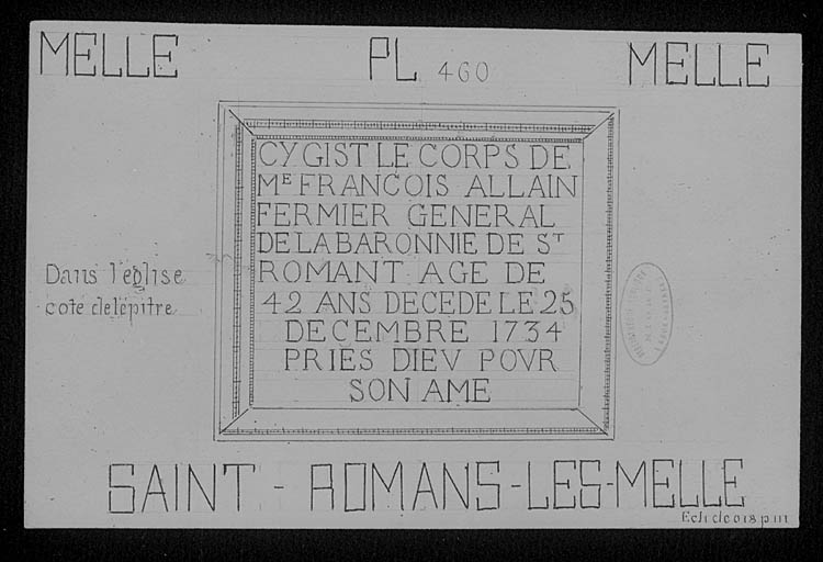 Epitaphe non armoriée de François Allain.