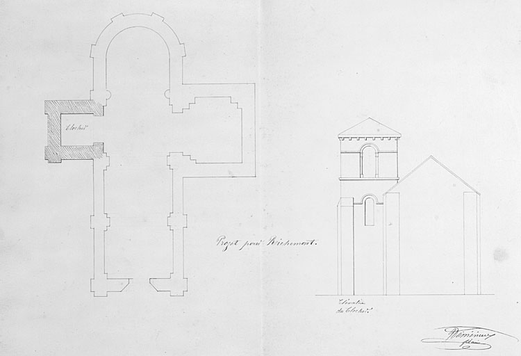 Plan et élévation, par Deménieux (1860?).