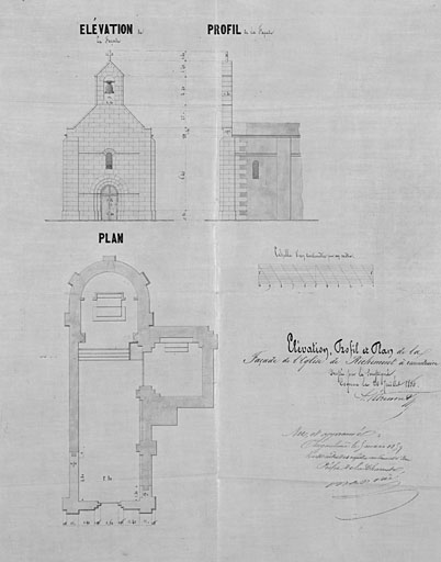 Plan, élévation et profil en 1856 par Védrenne.