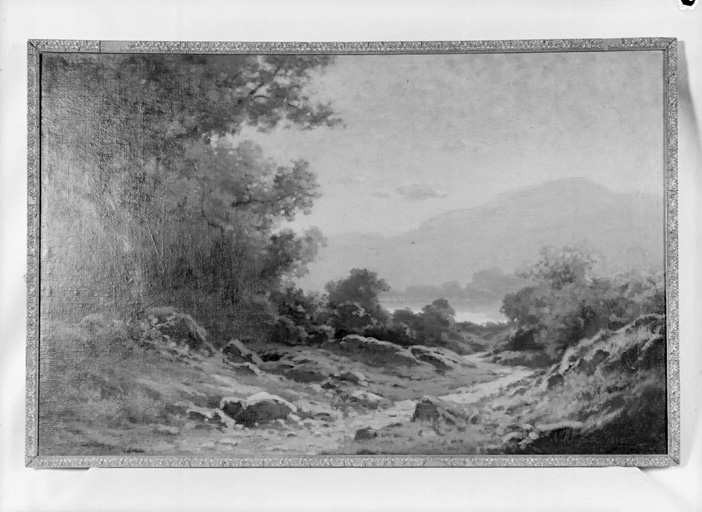 Paysage de montagne avec lac.