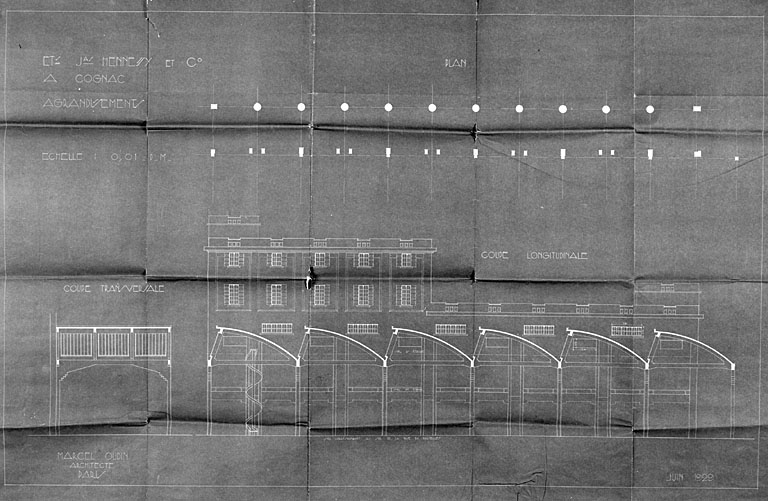 Hall des expéditions, agrandissement, plan de détail et coupes.