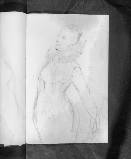 Dessin : buste de femme en costume du XVIe siècle.