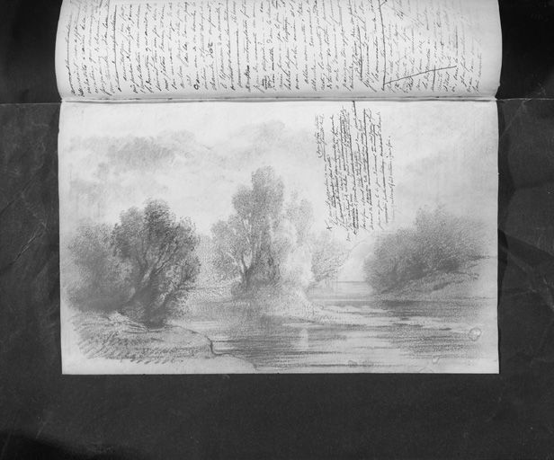Dessin : bords d'un cours d'eau.