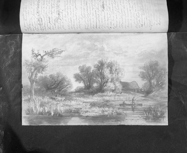Dessin : paysage de marais.