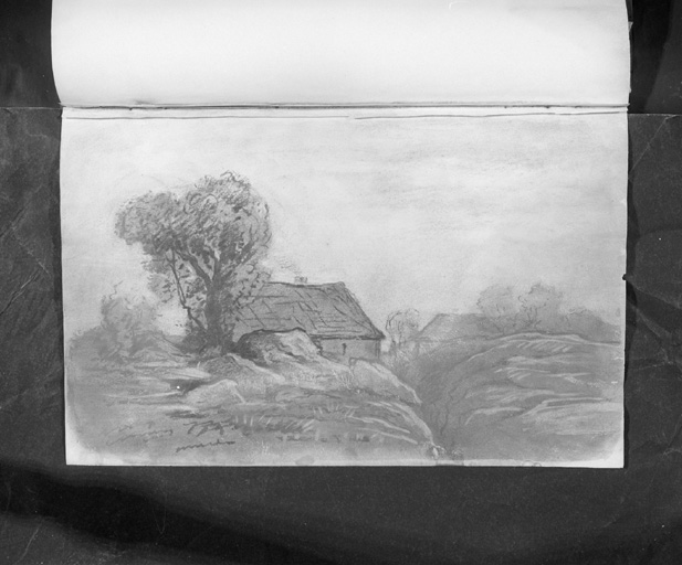 Dessin : paysage avec ravin.