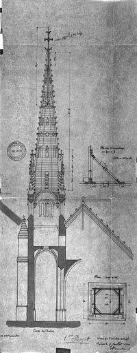 Projet de construction d'une flèche, 1er projet, coupe.