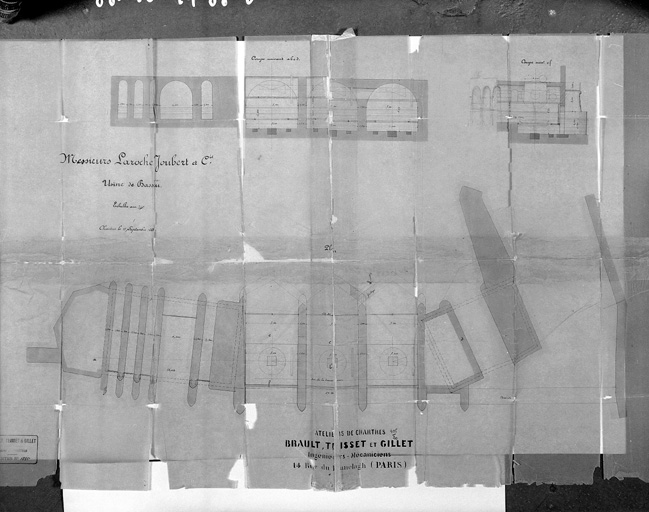 Plan et coupe de l'usine, 1888.