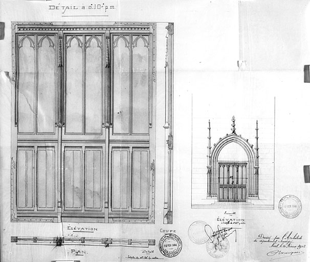 Porte principale, projet de l'architecte MONGEAUD, 1902.