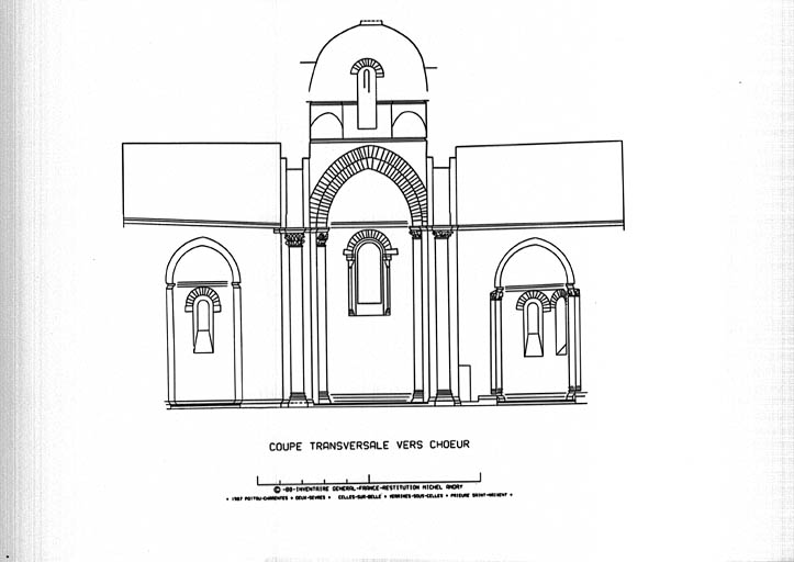 Eglise, coupe transversale vers le choeur, restitution photogrammétrique.