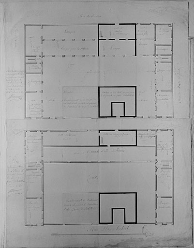 Projet, plan du rez-de-chaussée, 1780. Tourneur. Projet, plan à l'étage, 1780. Tourneur.
