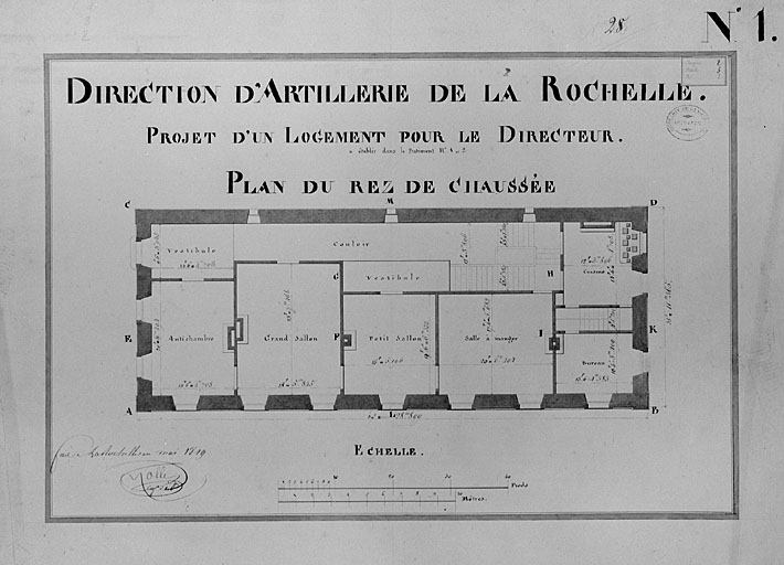 Projet, plan du rez-de-chaussée, 1819. Mollet.