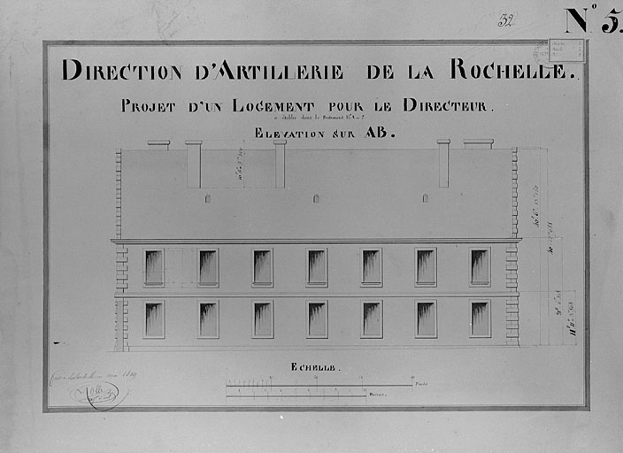 Projet, élévation longitudinale, 1819. Mollet.