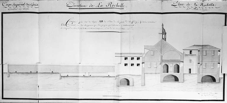 Coupe de la chapelle, en 1810, de Verdon. Retombe levée.