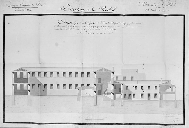 Coupe élévation sur cour, en 1810, de Verdon.