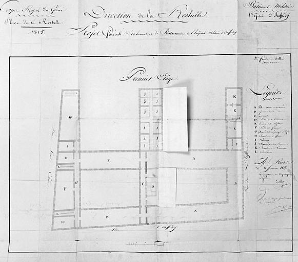Projet général de restauration. Plan du 1er étage. Retombes levées. 1815. De Verdon.