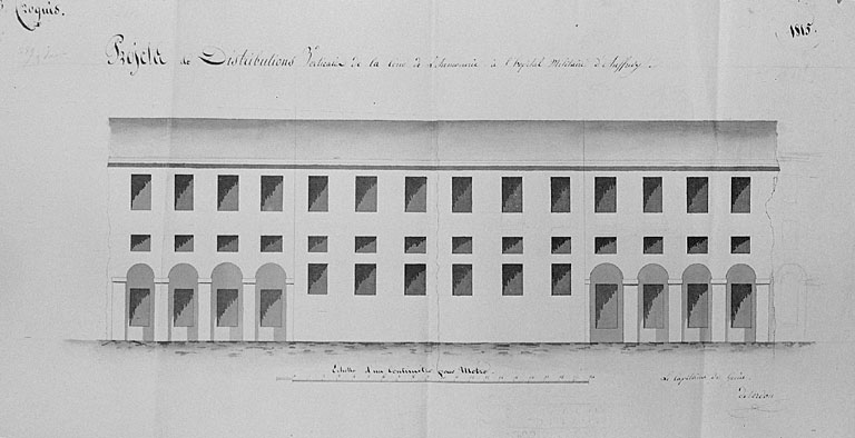 Projet général de restauration. Elévation sur cour, en 1815, de Verdon.