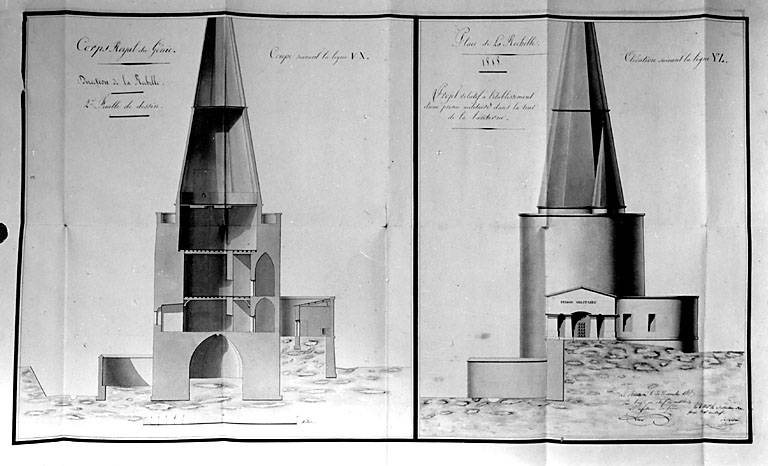 Projet de transformation en prison militaire. Coupe et élévation, en 1818, par De Verdon.