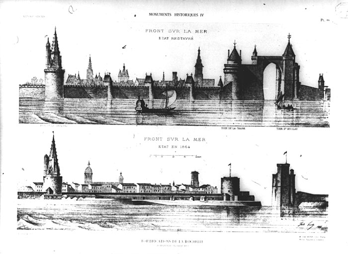 Front de mer depuis le sud, état de 1864 et projet de restauration par J. Lisch.