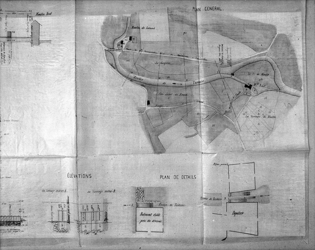Plan général et plan de détail de la papeterie de 1864.