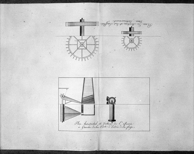 Plan et coupe de l'affinerie.