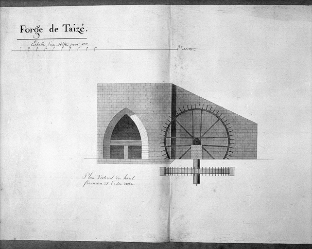 Plan du haut fourneau et de sa roue.