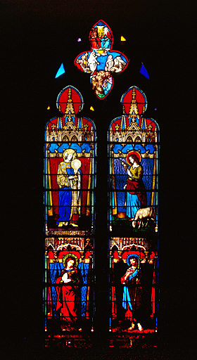 Bras gauche du transept, baie nord : Les saints Louis, Geneviève, Madeleine et Jean Baptiste.