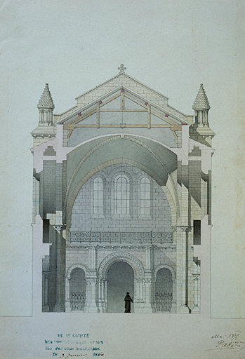 Coupe transversale de la nef par Abadie, 1858.