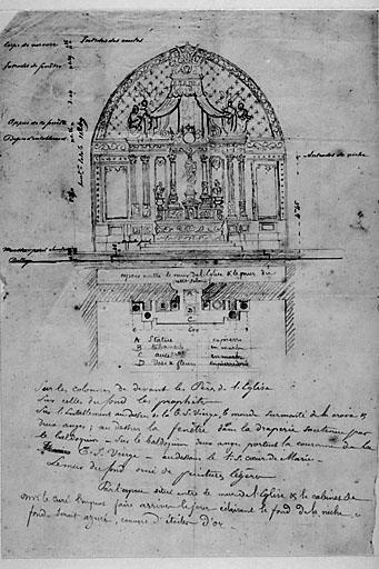 Projet d'aménagement du retable de la chapelle sud, dite de la Vierge.