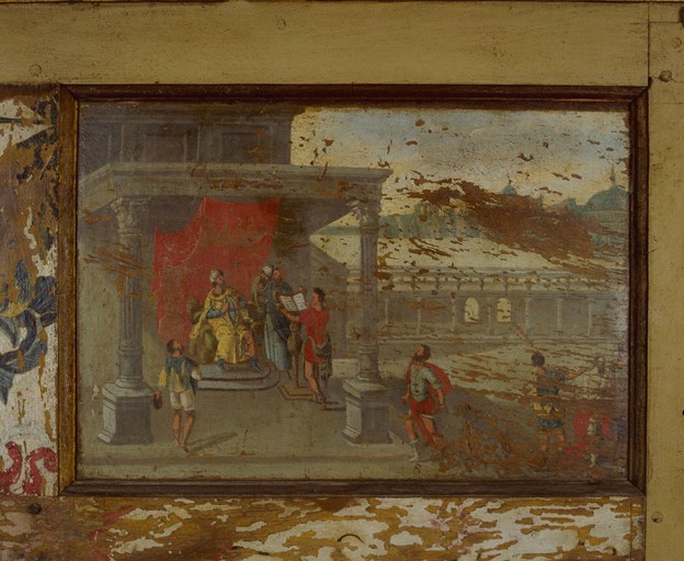 Panneau B4 : Jésus devant Caïphe.