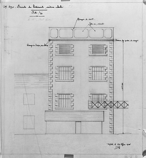 Façade du bâtiment acétone absolue, calque de 1924.