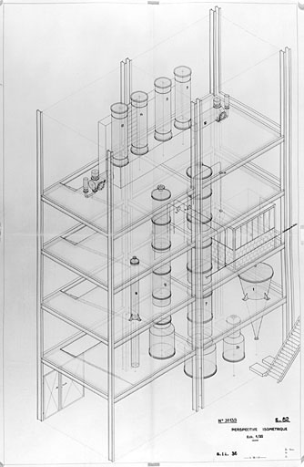 Appareil E82, perspective isométrique, calque de 1957.