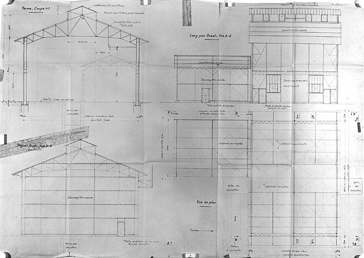 Plan et coupe d'une chaufferie, 1946.