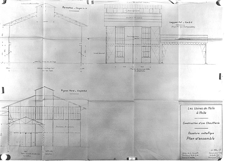 Plan et coupe d'une chaufferie, 1946.