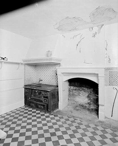 Cuisine : ancien fourneau et faïence d'origine.