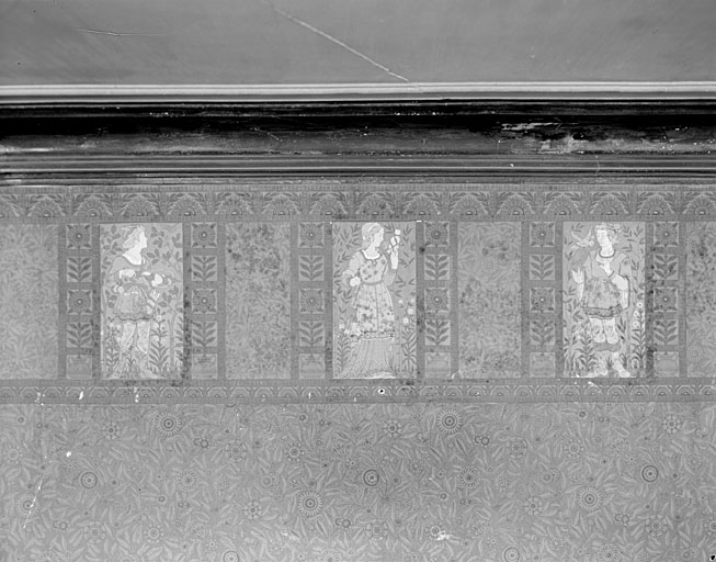 Papier peint de la salle de billard, détail du mur ouest.
