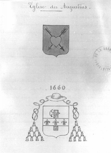 Manuscrit de L'Evêque n° 2198, plan masse et armoiries.