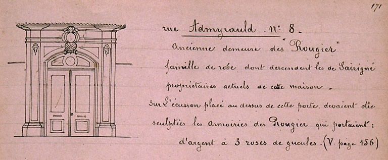 Portail. Manuscrit de L'Evêque n°2203, armoiries sur des demeures.