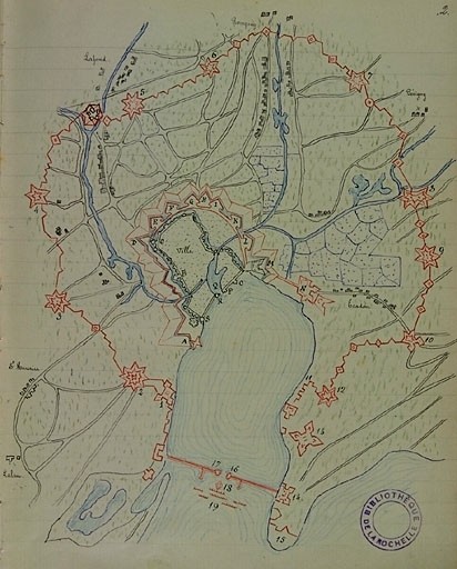 Plan relatif au siège de la Rochelle en 1628.